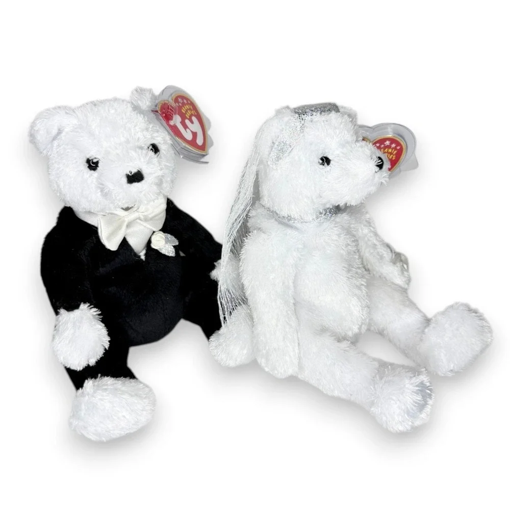 Bride & Groom Bears | Wedding Day Sweethearts | Mint Heart Tags TY Beanie Babies